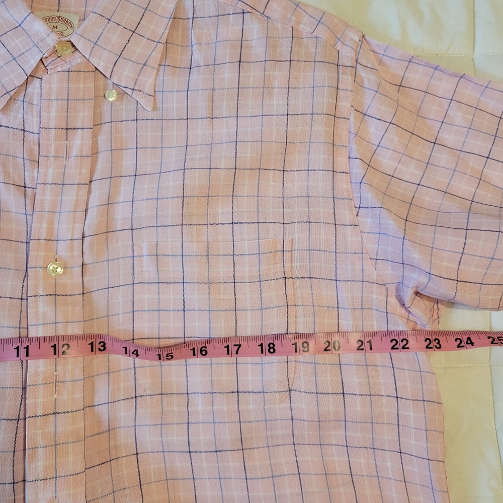 Brook Brothers men's pink & blue short-sleeved button-up shirt size medium - Picture 8 of 14